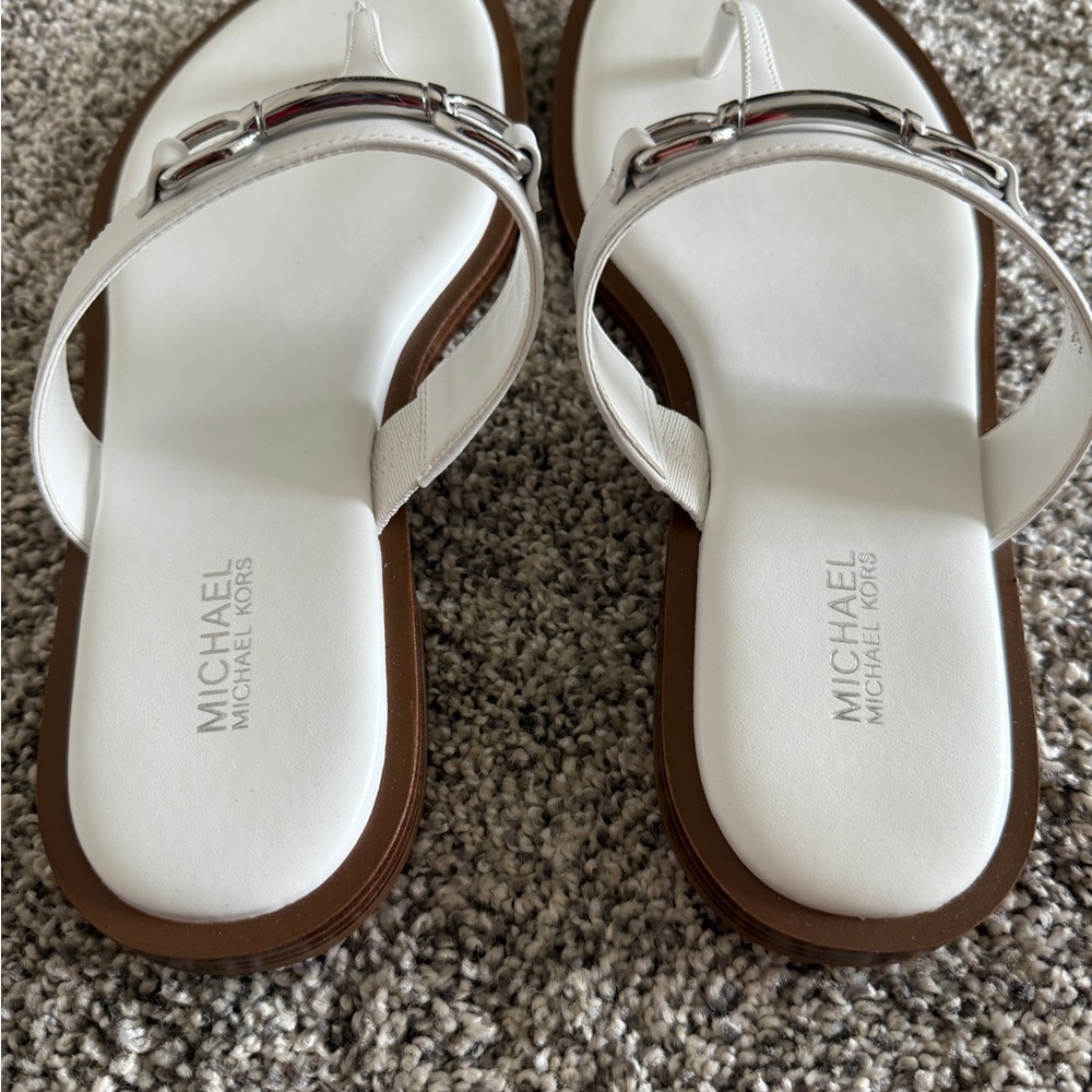 Michael Kors White Sandals with Brown Soles - Picture 2 of 4